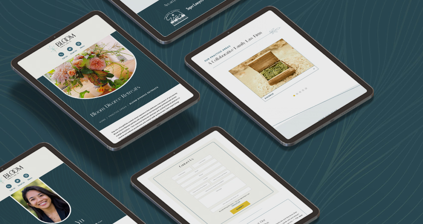 tablets mockups, showing the bloom family law website