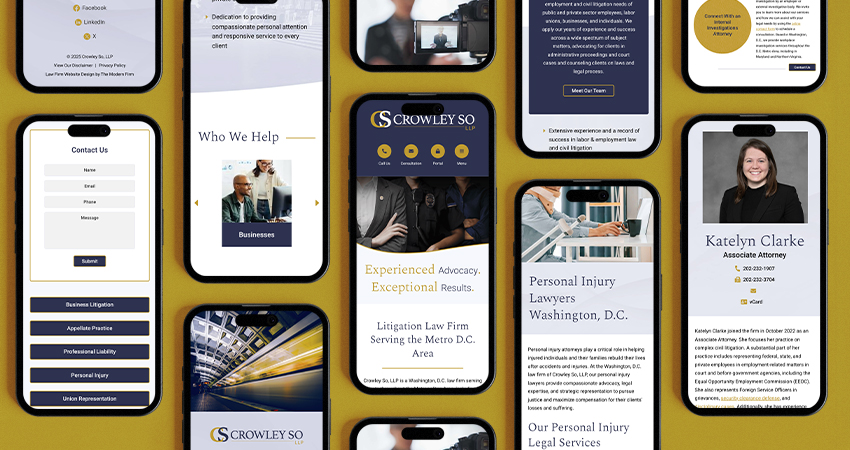Mockup of Crowley So website design on mobile phones