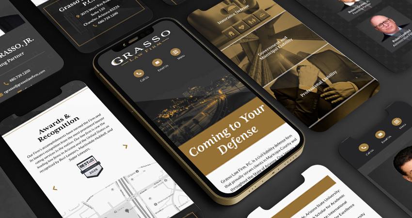 Grasso law website mockup on mobile phones