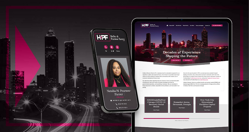 Desktop and mobile phone mock up of the Holly-Pearson & Ferrer website