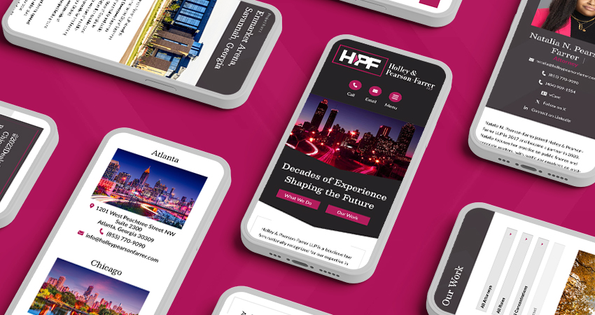 Mobile phone mock up of the Holly-Pearson & Ferrer website