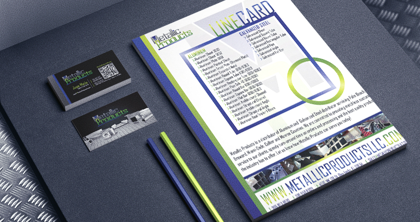 Metallic Products line card and the business cards