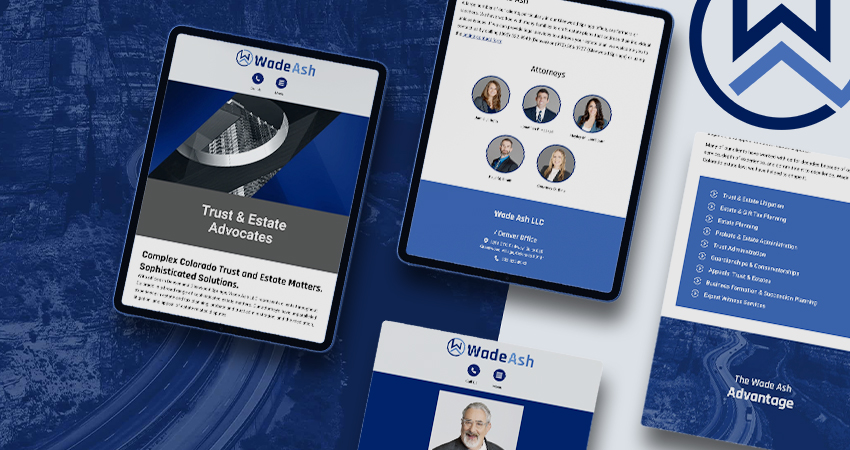 wade ash website mockup on tablets with logo icon