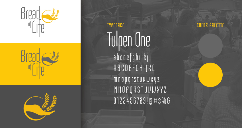 logo variations, typography, and color palette for bread of life food pantry