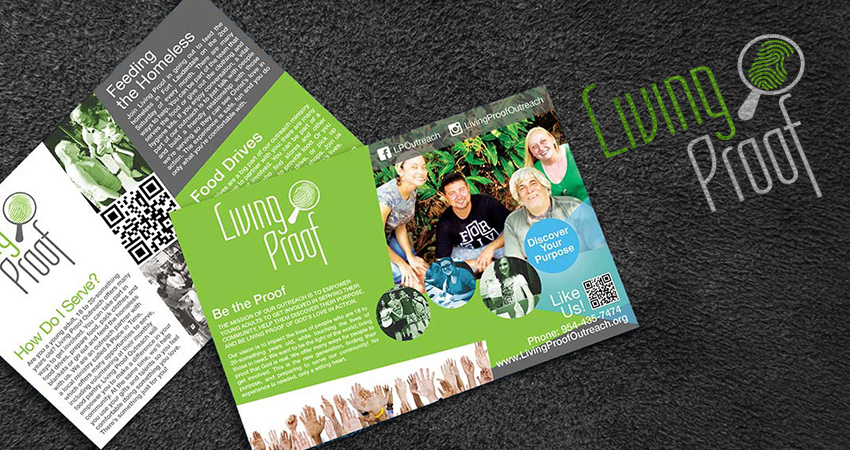 flyer design for the living proof young adult group of a place in time ministry
