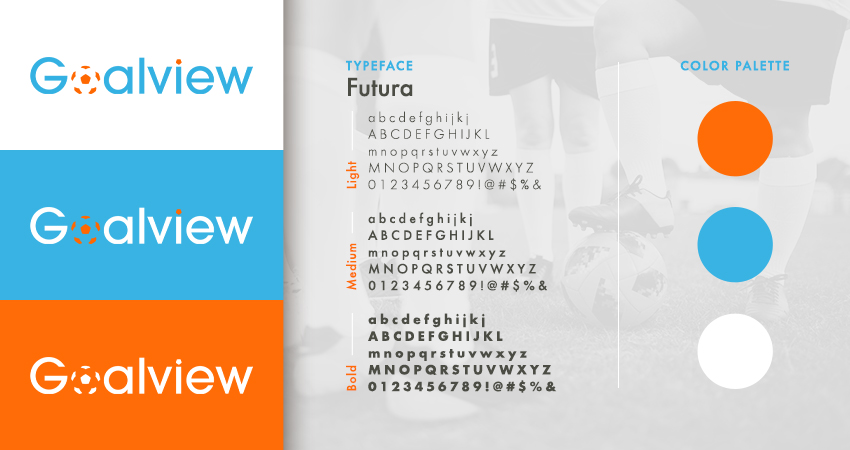 Logo design style guide featuring logo variations, typography, and color palette