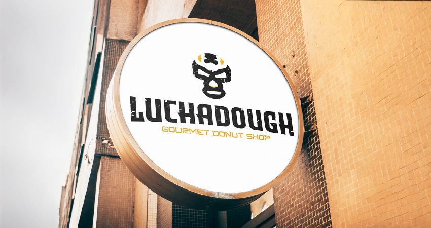 Luchadough logo mocked up on a sign