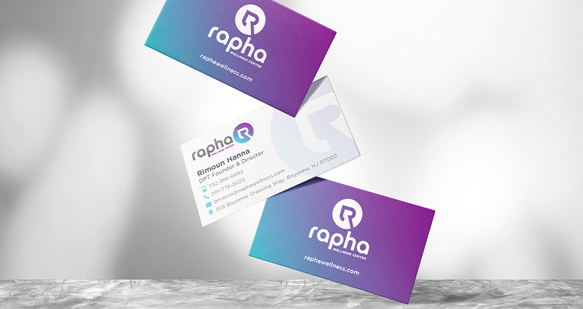 Rapha Wellness Center business card design mockup