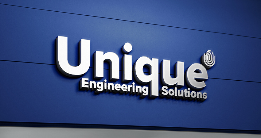 Logo design in the form of a wall sign for Unique Engineering Solutions