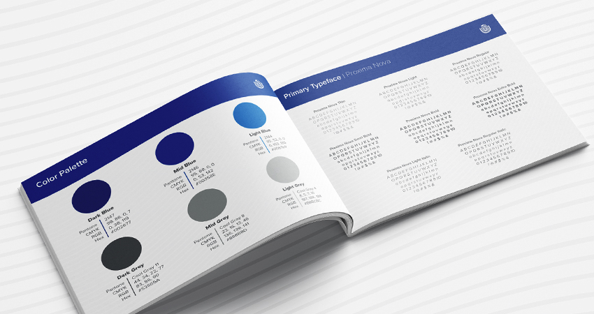 Brand Guideline Design mockup for Unique Engineering Solutions, showing color palette and typography
