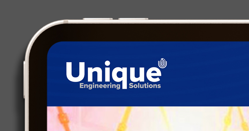 Logo design for Unique Engineering Solutions in the corner of the company website