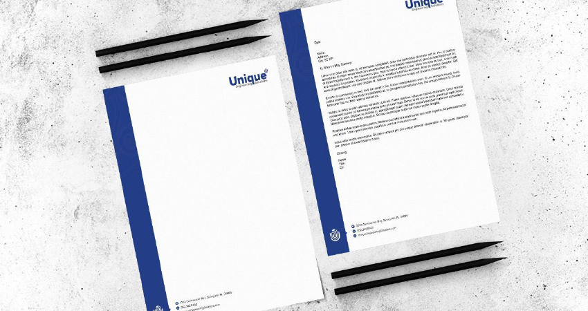 Letterhead design for Unique Engineering Solutions