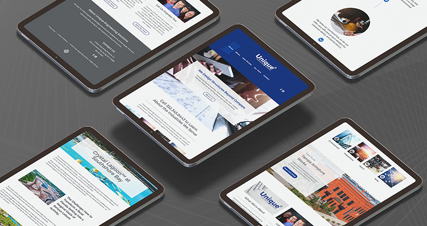 Website Design tablet screen size mockup for Unique Engineering Solutions