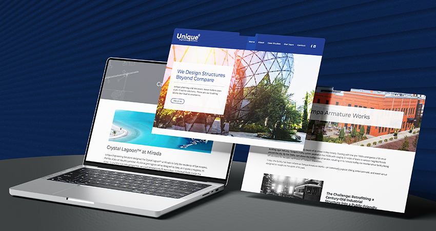 Website Design desktop screen size mockup for Unique Engineering Solutions